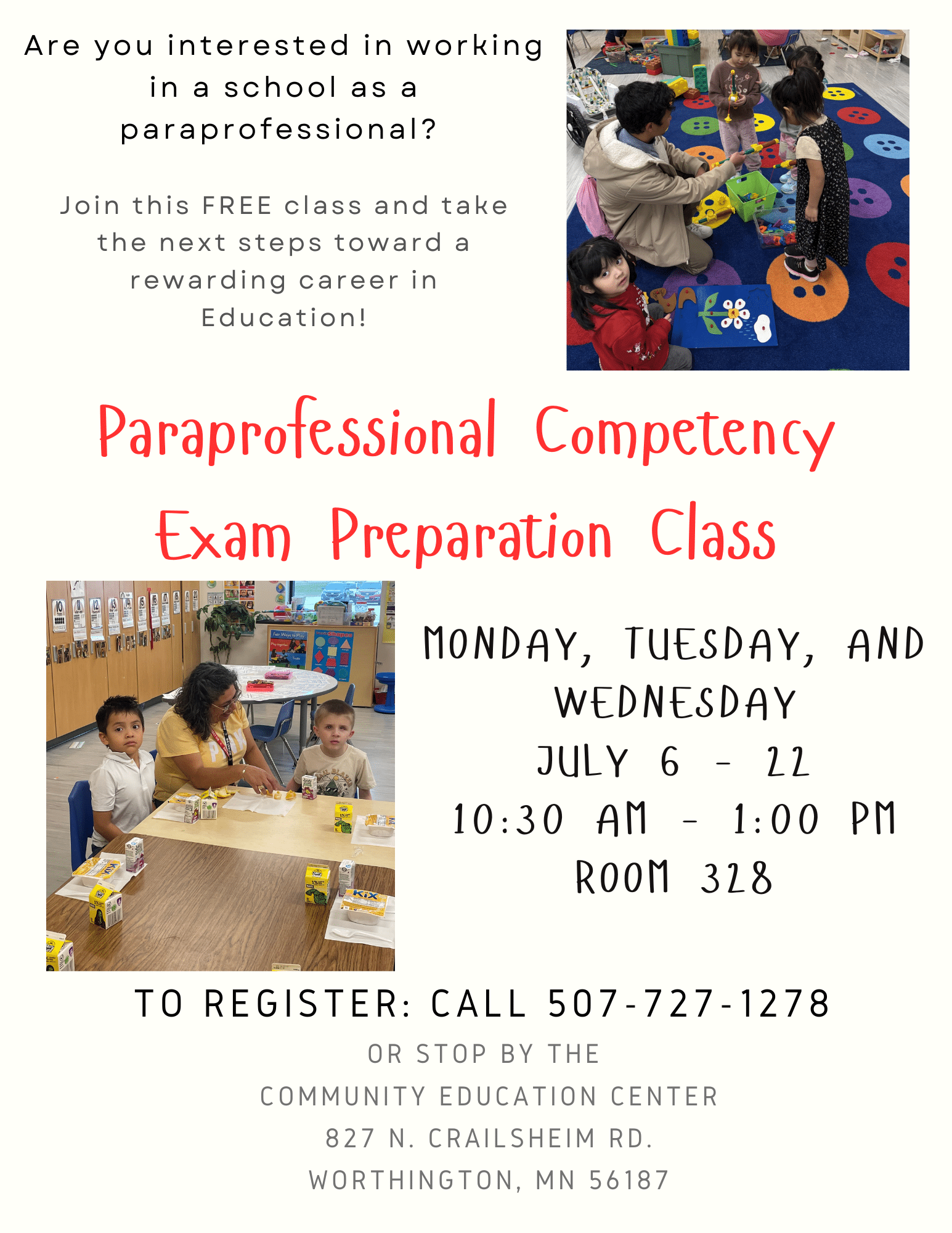 paraprofessional class flyer summer 2026
